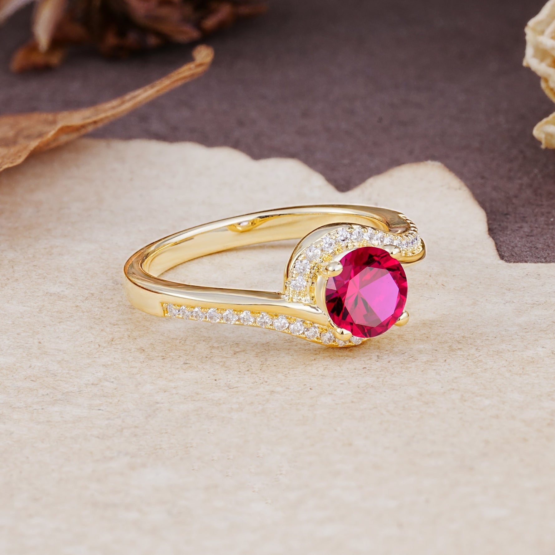 Luxurious Unique Wrapped 4 Prong Round Cut Ruby Engagement Ring - Additional view