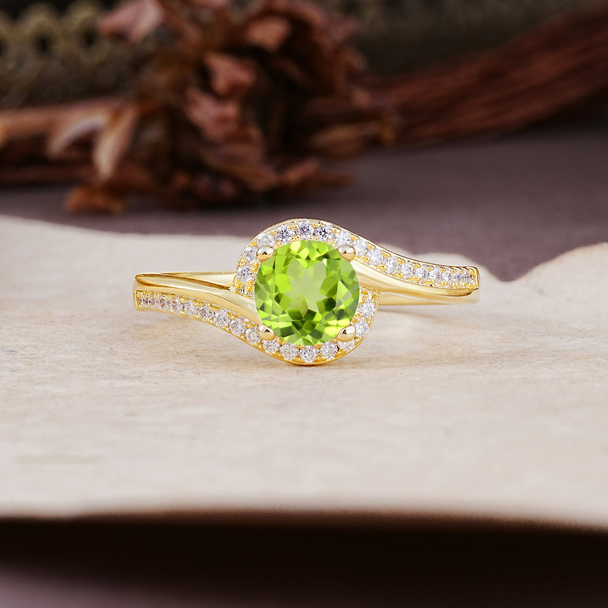 Luxurious Unique Wrapped 4 Prong Round Cut Peridot Engagement Ring - Additional view