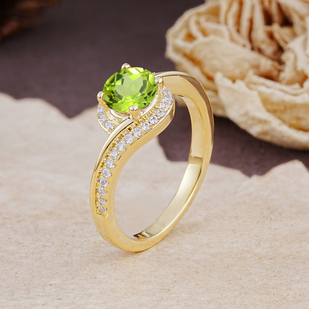 Luxurious Unique Wrapped 4 Prong Round Cut Peridot Engagement Ring - Additional view