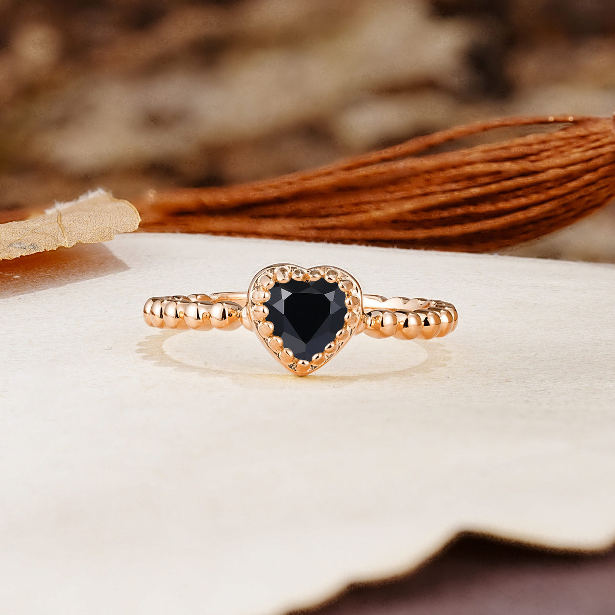 Classic Unique Heart Cut Black Onyx Engagement Ring - Additional view