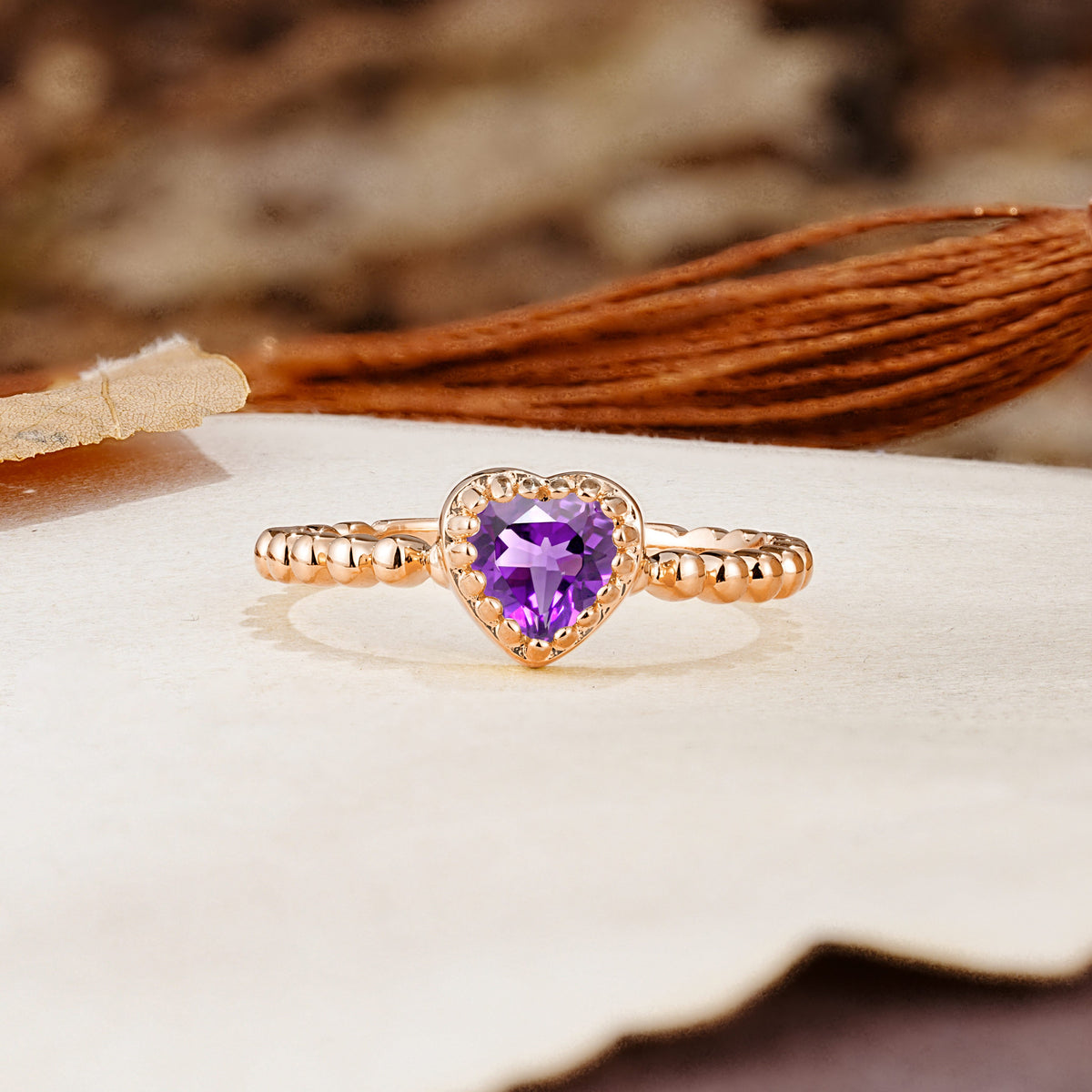 Classic Unique Heart Cut Amethyst Engagement Ring - Additional view