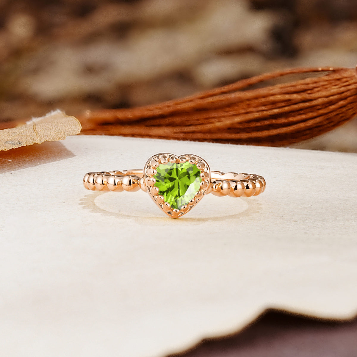Classic Unique Heart Cut Peridot Engagement Ring - Additional view