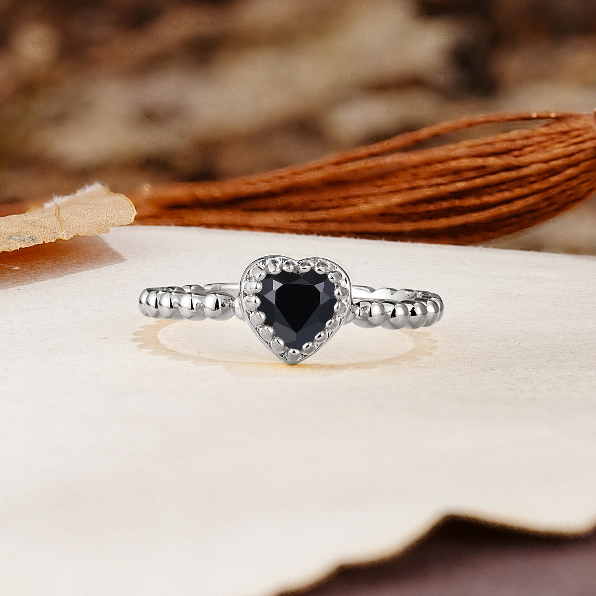 Classic Unique Heart Cut Black Onyx Engagement Ring - Additional view