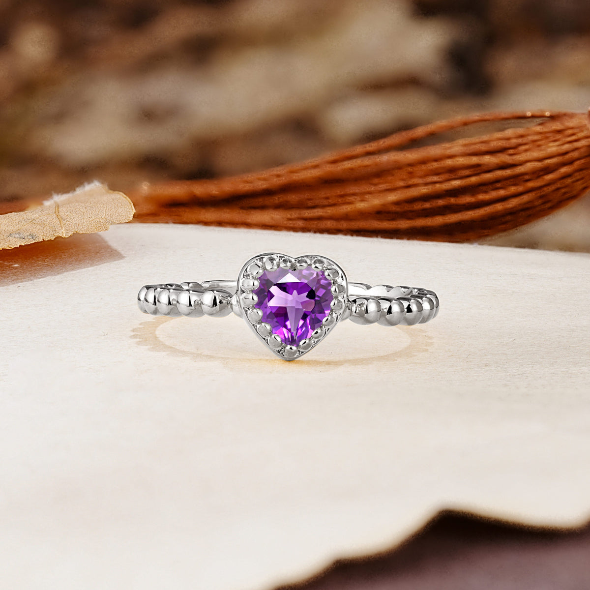 Classic Unique Heart Cut Amethyst Engagement Ring - Additional view