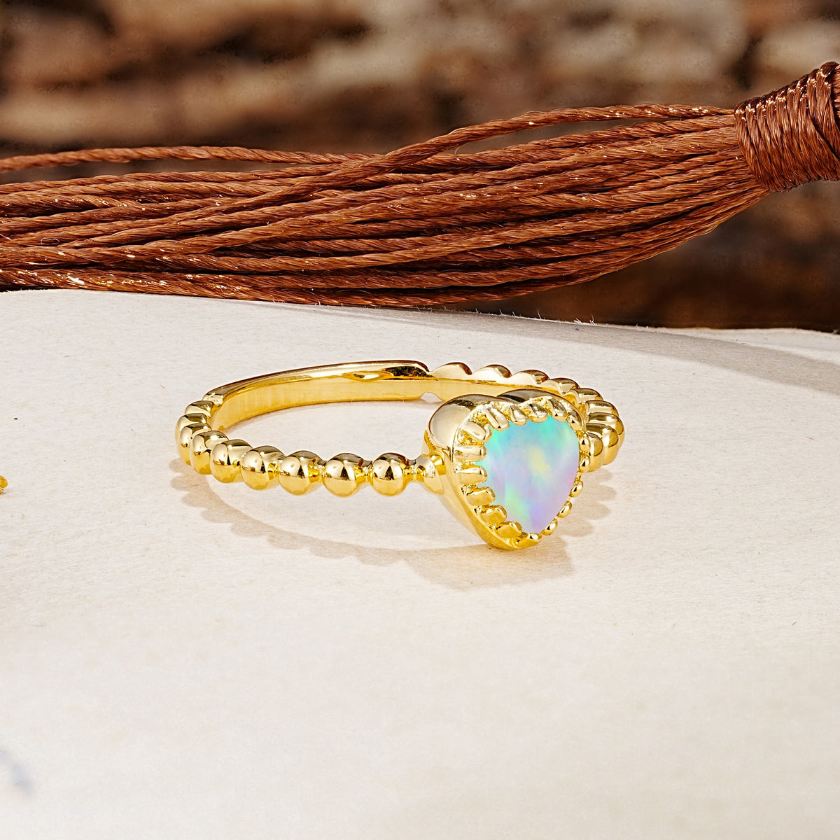 Classic Unique Heart Cut Fire Opal Engagement Ring - Additional view