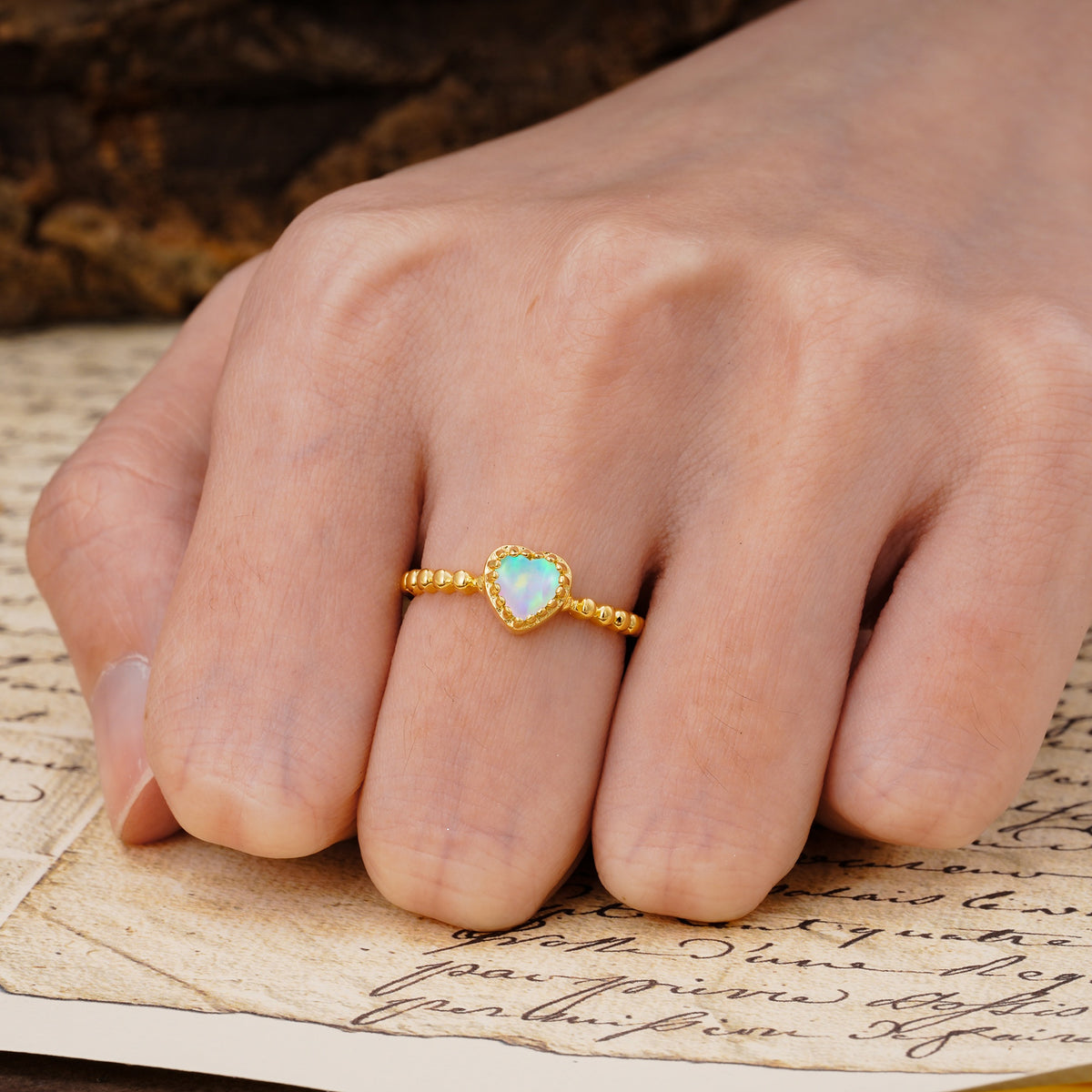 Classic Unique Heart Cut Fire Opal Engagement Ring - Additional view