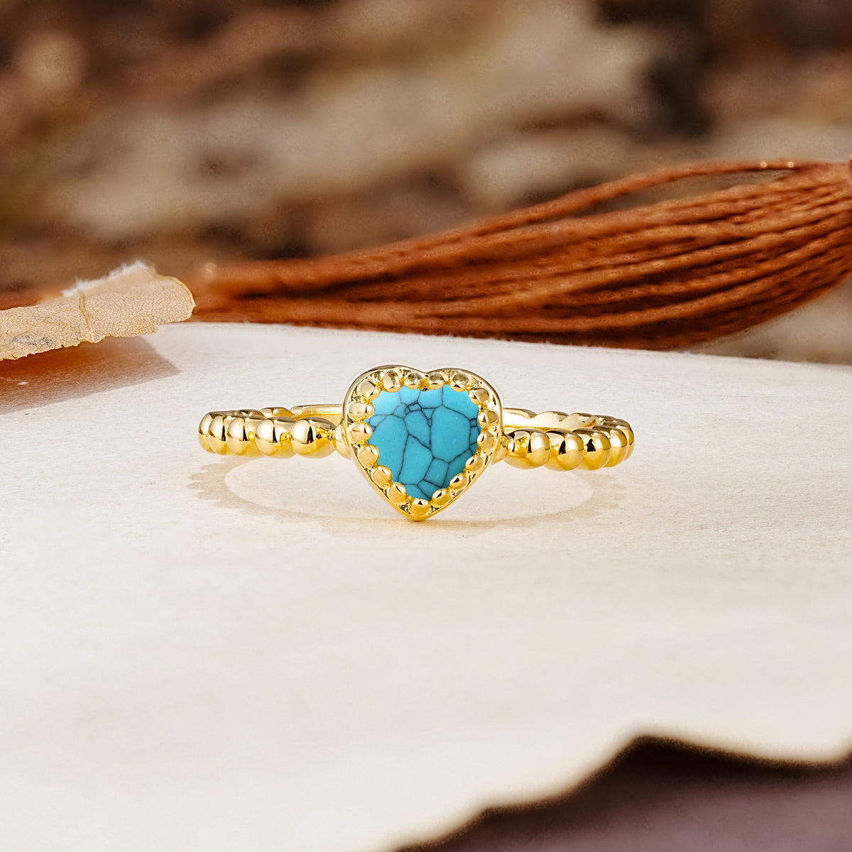 Classic Unique Heart Cut Turquoise Engagement Ring - Additional view