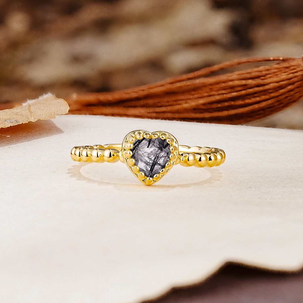 Classic Unique Heart Cut Black Rutilated Quartz Engagement Ring - Additional view