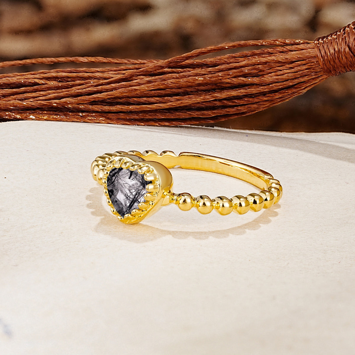 Classic Unique Heart Cut Black Rutilated Quartz Engagement Ring - Additional view