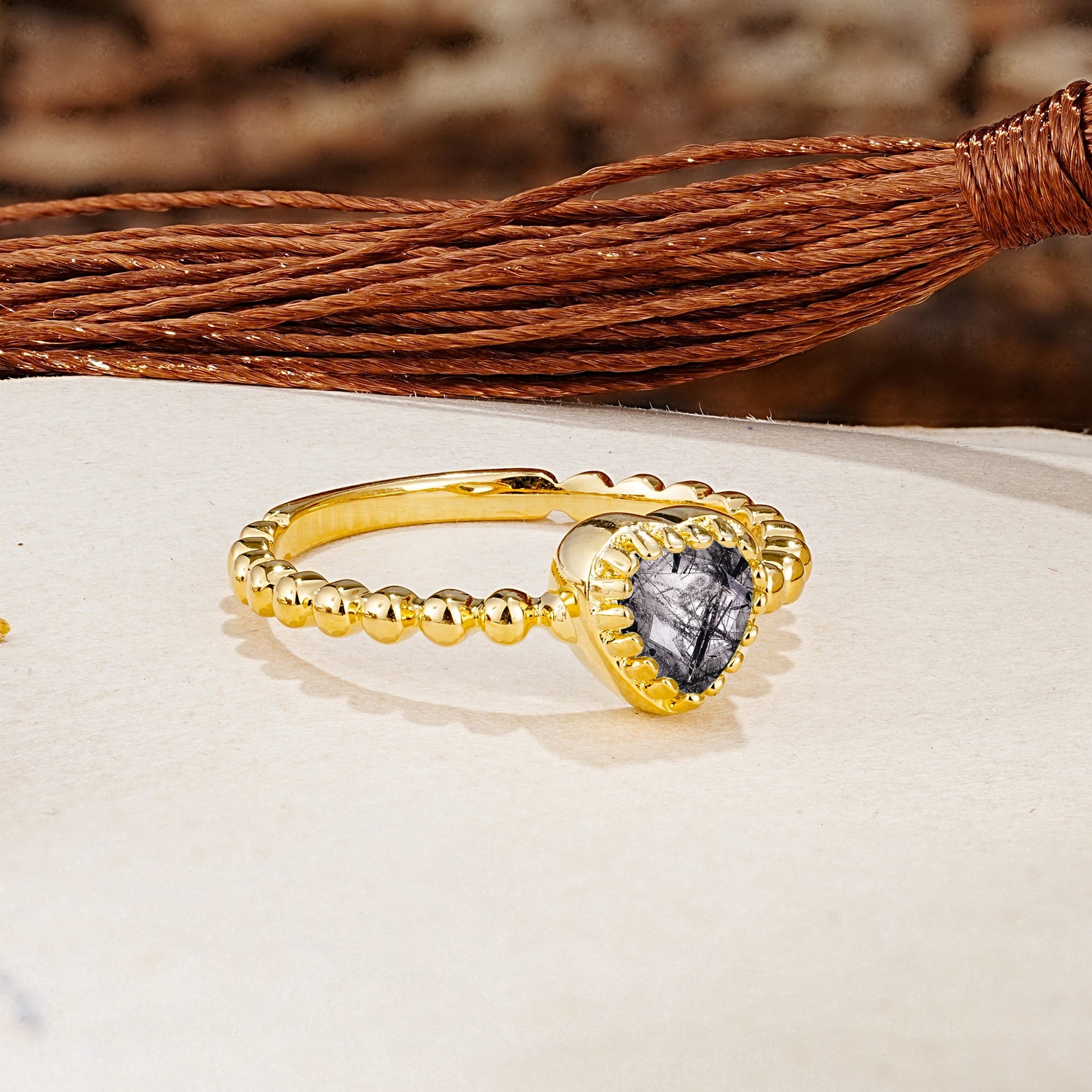 Classic Unique Heart Cut Black Rutilated Quartz Engagement Ring - Additional view