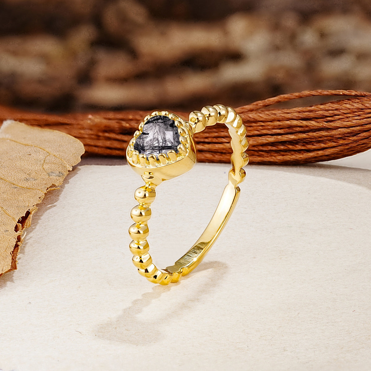 Classic Unique Heart Cut Black Rutilated Quartz Engagement Ring - Additional view