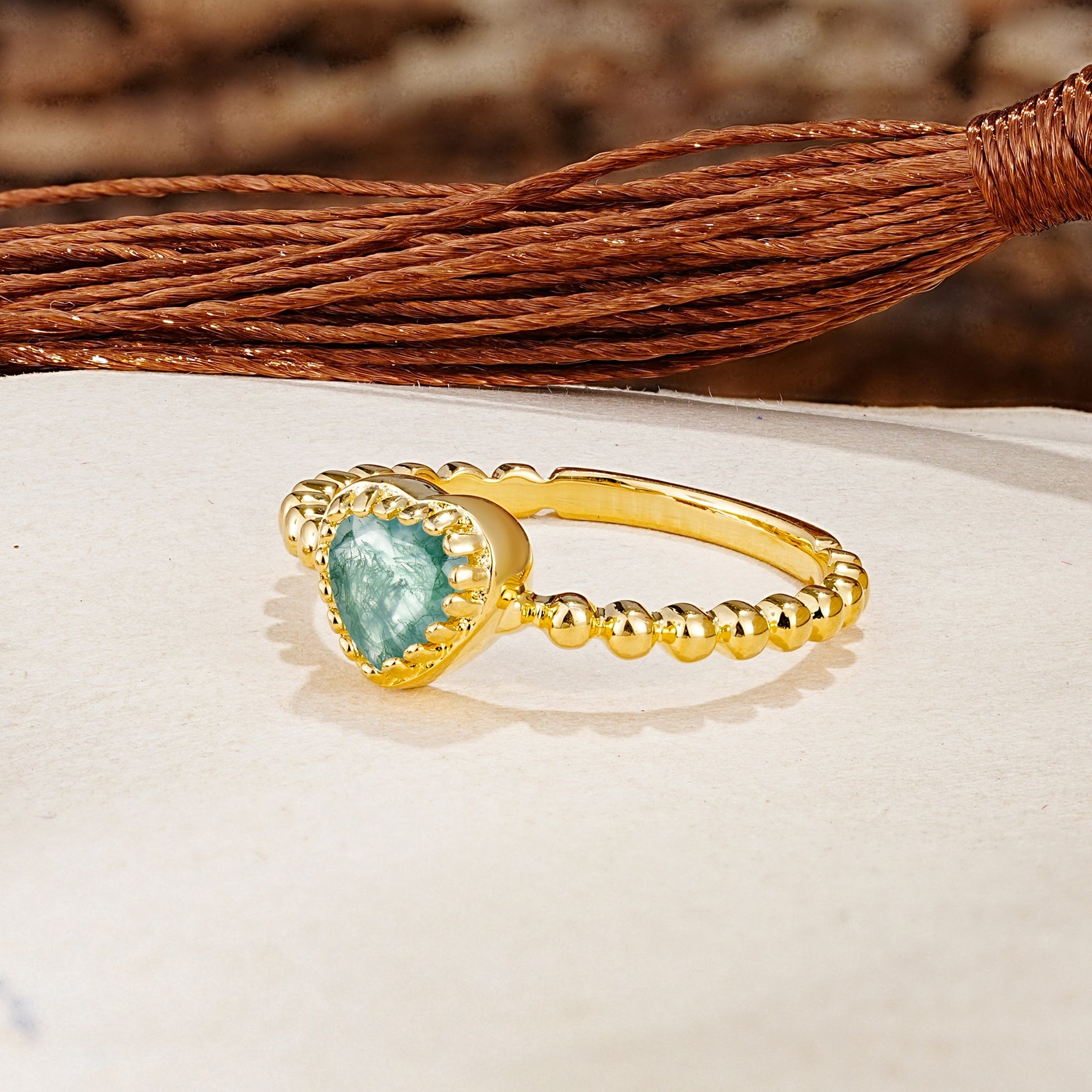 Classic Unique Heart Cut Moss Agate Engagement Ring - Additional view