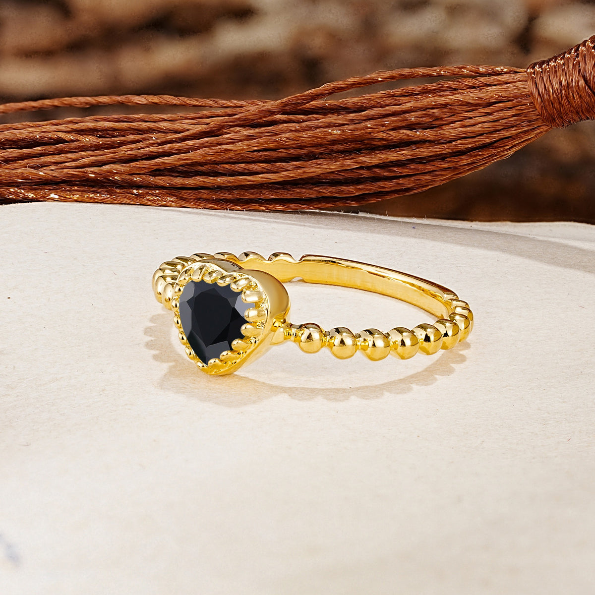 Classic Unique Heart Cut Black Onyx Engagement Ring - Additional view