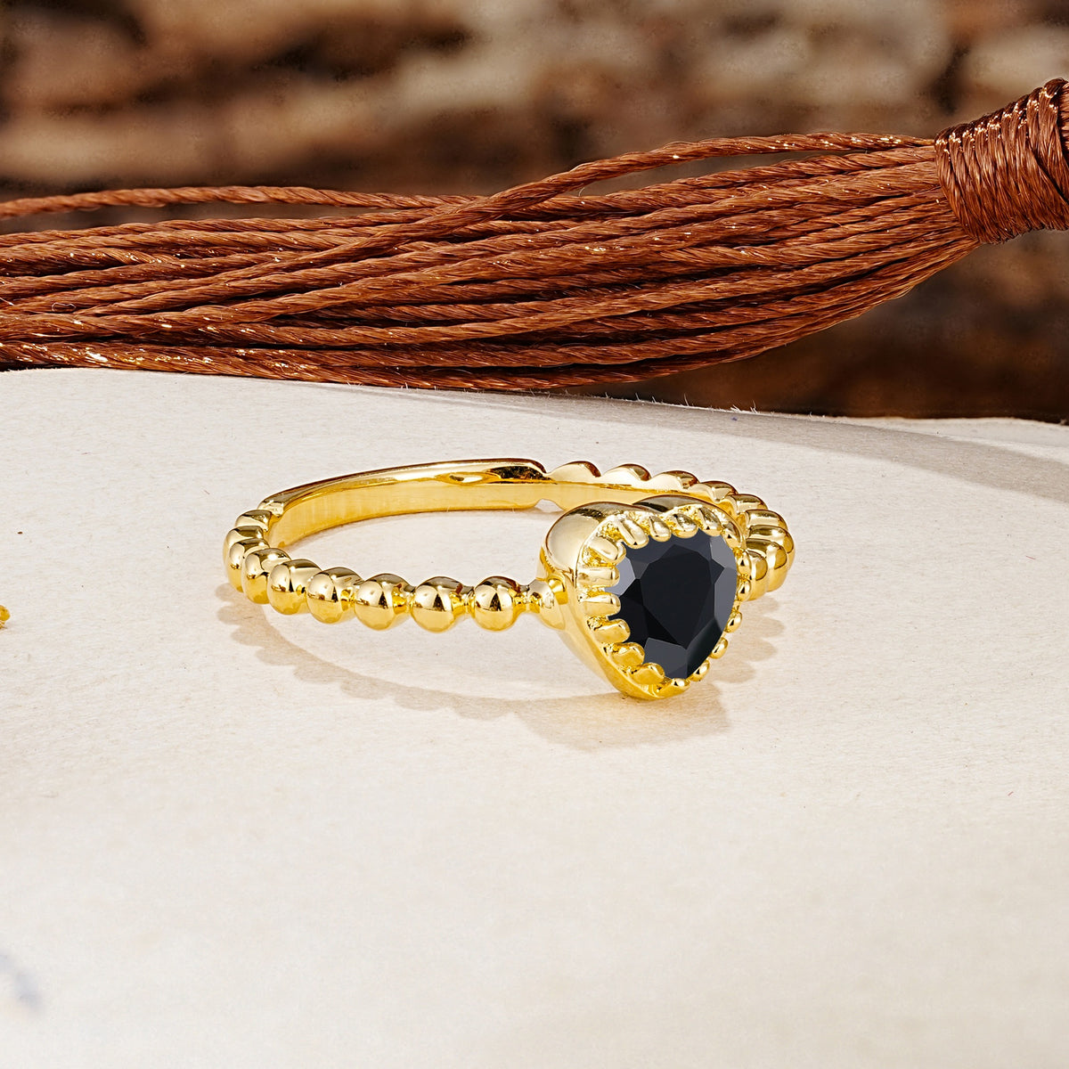 Classic Unique Heart Cut Black Onyx Engagement Ring - Additional view