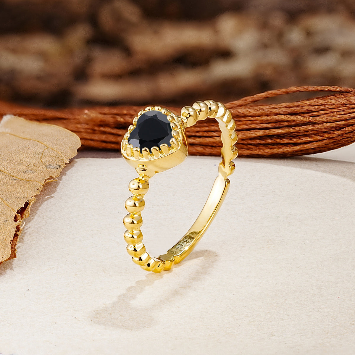 Classic Unique Heart Cut Black Onyx Engagement Ring - Additional view