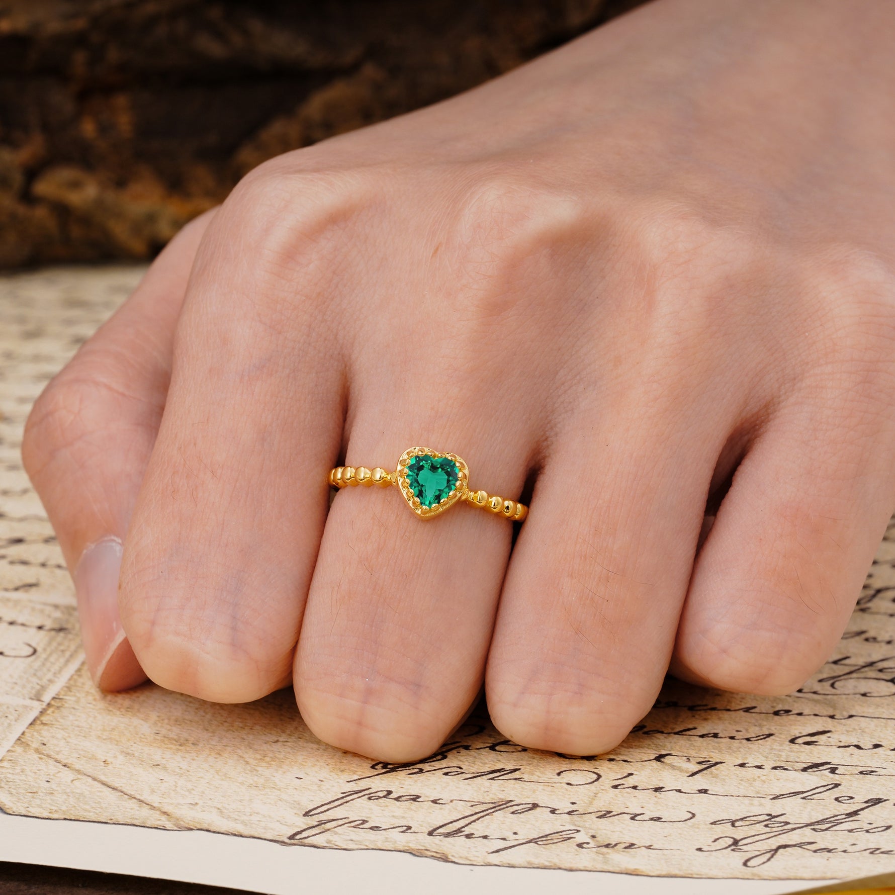 Classic Unique Heart Cut Emerald Engagement Ring - Additional view
