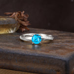 Unique Twisted Ring With 4 Prong Round Cut Turquoise Engagement Ring - Additional view
