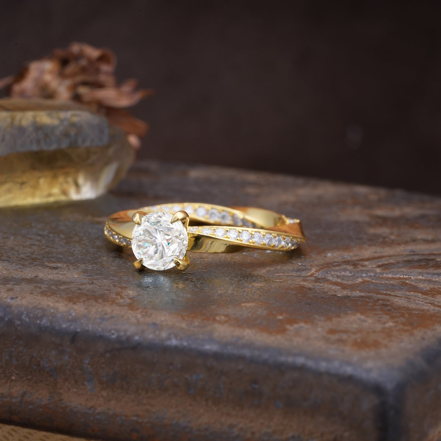 Unique Twisted Ring With 4 Prong Round Cut Moissanite Engagement Ring - Additional view