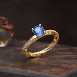 Unique Twisted Ring With 4 Prong Round Cut Sapphire Engagement Ring - Additional view