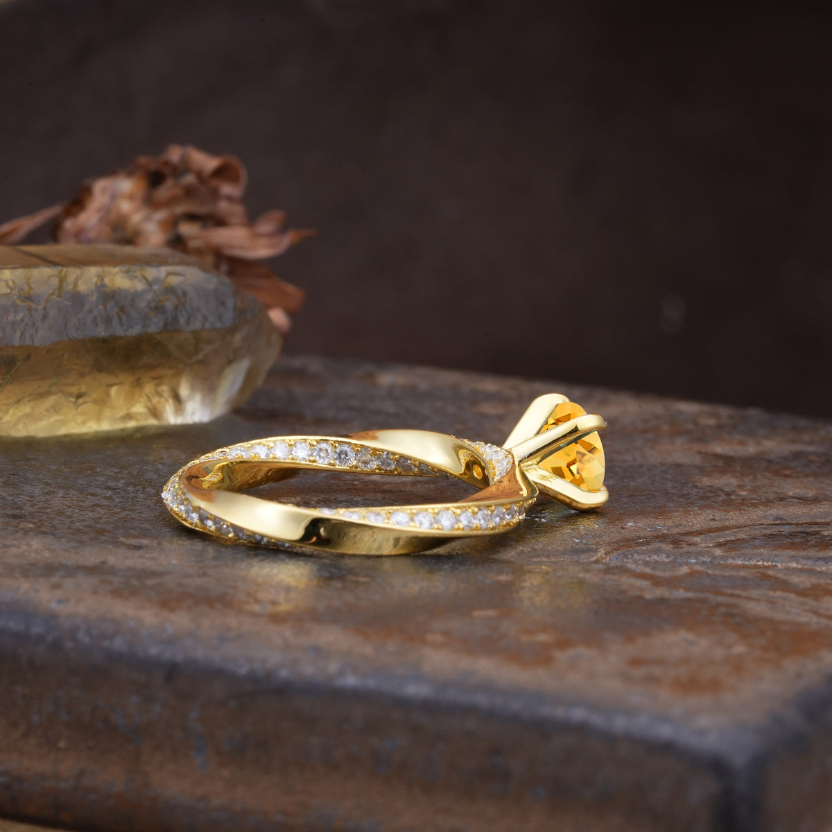 Unique Twisted Ring With 4 Prong Round Cut Citrine Engagement Ring - Additional view