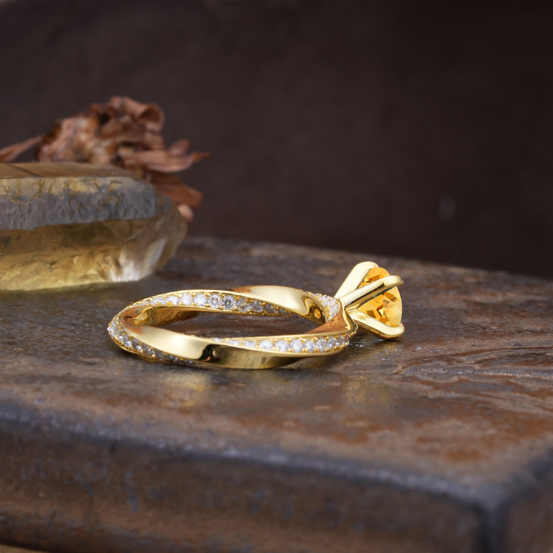 Unique Twisted Ring With 4 Prong Round Cut Citrine Engagement Ring - Additional view