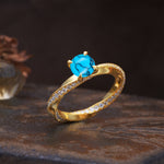 Unique Twisted Ring With 4 Prong Round Cut Turquoise Engagement Ring - Additional view