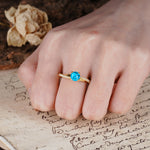 Unique Twisted Ring With 4 Prong Round Cut Turquoise Engagement Ring - Additional view