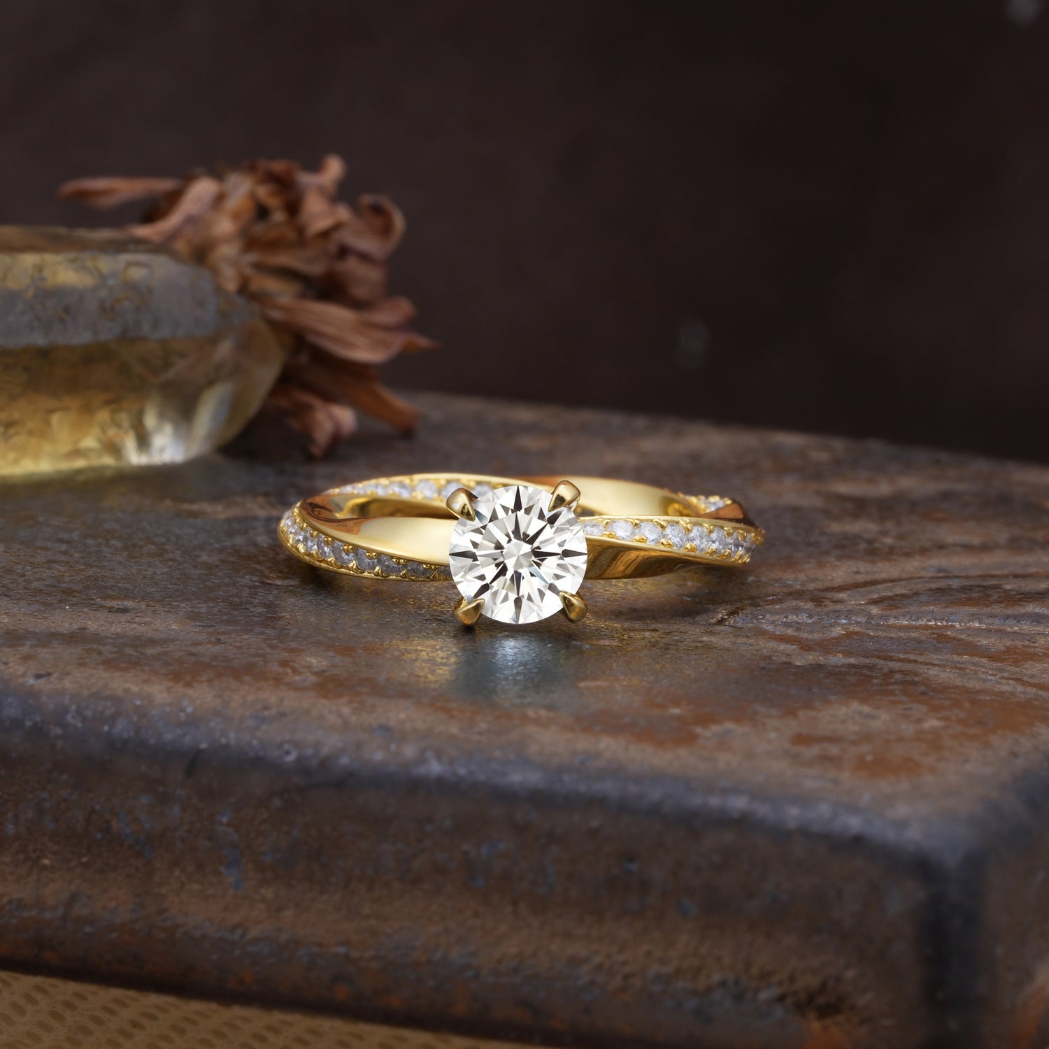 Unique Twisted Ring With 4 Prong Round Cut Lab Diamond Engagement Ring - Additional view