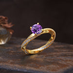 Unique Twisted Ring With 4 Prong Round Cut Amethyst Engagement Ring - Additional view