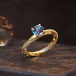 Unique Twisted Ring With 4 Prong Round Cut Alexandrite Engagement Ring - Additional view