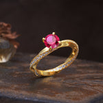 Unique Twisted Ring With 4 Prong Round Cut Ruby Engagement Ring - Additional view