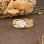 Luxurious and Unique 4-Prong Round Cut Moissanite Bridal Ring Set - Yellow-Gold