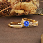 Luxurious and Unique 4-Prong Round Cut Sapphire Bridal Ring Set - Rose-Gold