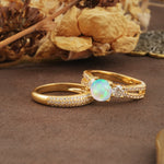 Luxurious and Unique 4-Prong Round Cut Fire Opal Bridal Ring Set - Rose-Gold