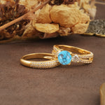 Luxurious and Unique 4-Prong Round Cut Turquoise Bridal Ring Set - Rose-Gold
