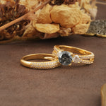 Luxurious and Unique 4-Prong Round Cut Black Rutilated Quartz Bridal Ring Set - Rose-Gold
