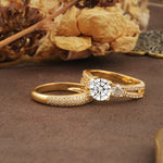 Luxurious and Unique 4-Prong Round Cut Lab Diamond Bridal Ring Set - Rose-Gold