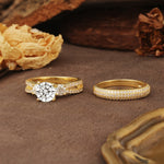 Luxurious and Unique 4-Prong Round Cut Lab Diamond Bridal Ring Set - White-Gold