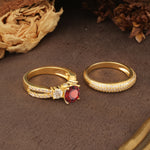 Luxurious and Unique 4-Prong Round Cut Garnet Bridal Ring Set - Additional view