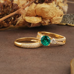 Luxurious and Unique 4-Prong Round Cut Emerald Bridal Ring Set - Rose-Gold