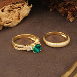 Luxurious and Unique 4-Prong Round Cut Emerald Bridal Ring Set - Additional view