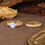 Luxurious and Unique 4-Prong Round Cut Moonstone Bridal Ring Set - White-Gold