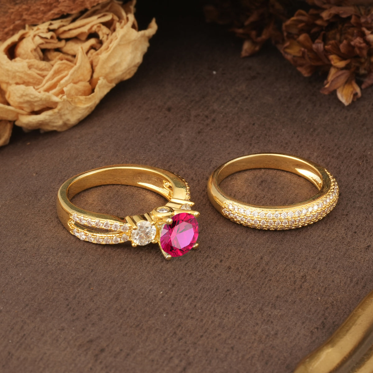 Luxurious and Unique 4-Prong Round Cut Ruby Bridal Ring Set - Additional view