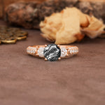 Luxurious Vintage Style Pavé Set Band, 4 Prong Round Cut Black Rutilated Quartz Three Stone Wedding Ring - Additional view