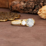Luxurious Vintage Style Pavé Set Band, 4 Prong Round Cut Moissanite Three Stone Wedding Ring - Additional view