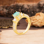 Luxurious Vintage Style Pavé Set Band, 4 Prong Round Cut Fire Opal Three Stone Wedding Ring - Additional view