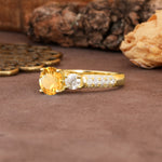 Luxurious Vintage Style Pavé Set Band, 4 Prong Round Cut Citrine Three Stone Wedding Ring - Additional view