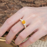 Luxurious Vintage Style Pavé Set Band, 4 Prong Round Cut Citrine Three Stone Wedding Ring - Additional view