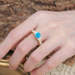 Luxurious Vintage Style Pavé Set Band, 4 Prong Round Cut Turquoise Three Stone Wedding Ring - Additional view