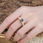Luxurious Vintage Style Pavé Set Band, 4 Prong Round Cut Black Rutilated Quartz Three Stone Wedding Ring - Additional view